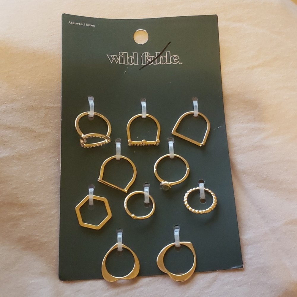 Card of 10 Assorted Sized Rings by Wild Fable